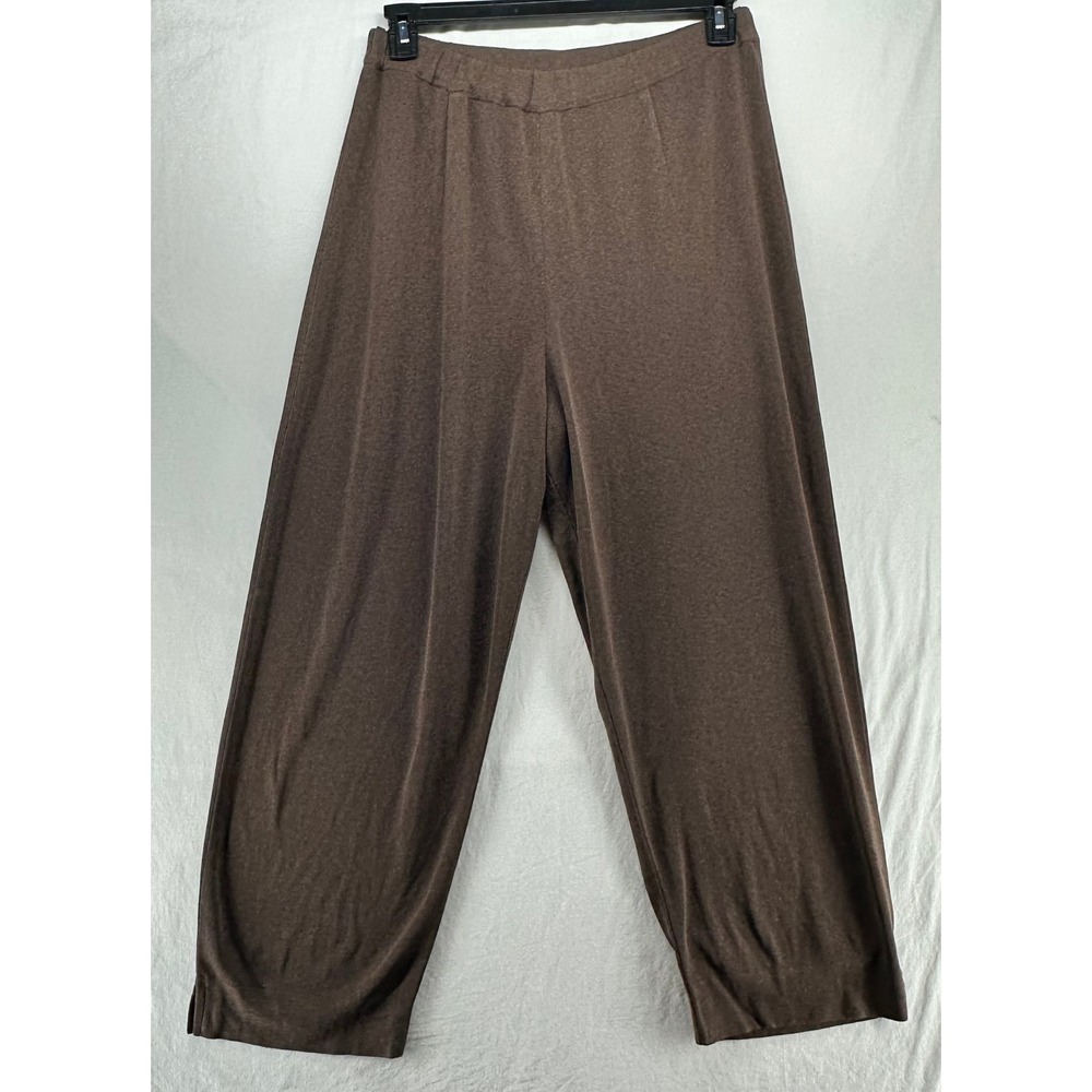 Misook Woman Brown Knit Wide Leg Pull On Pants High Rise Travel Trousers 2X